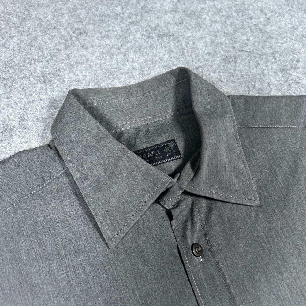 Prada Button Up Shirt Mens 41/16 Gray Long Sleeve‎ Made In Italy Luxury Designer - Picture 3 of 15